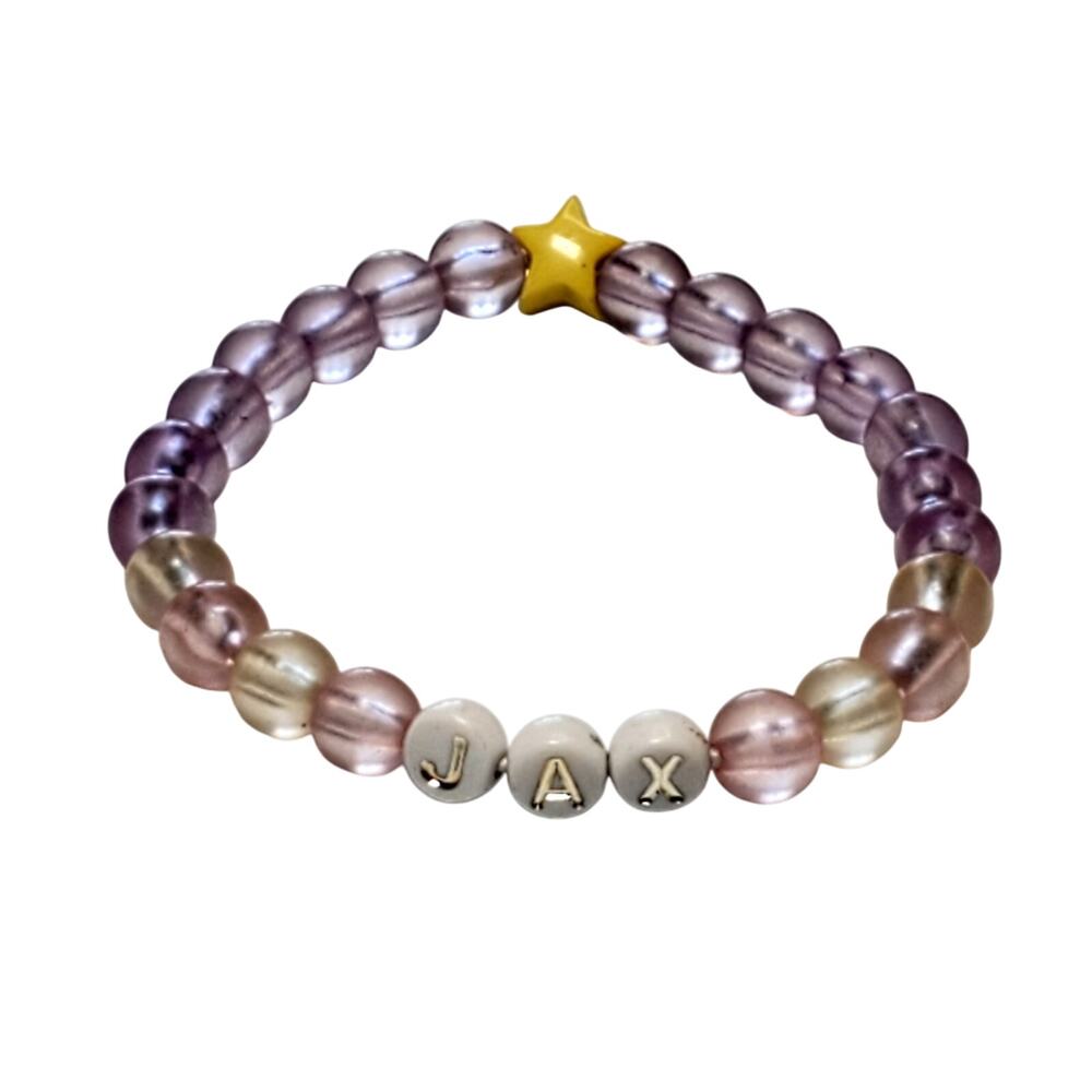 Transparent Purple Beaded Stretch Bracelet Jax Yellow Star 7"